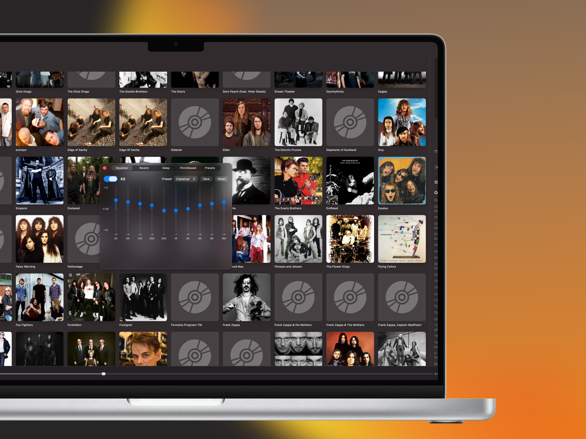 Audio Effects with 10-band EQ overlay on artist grid