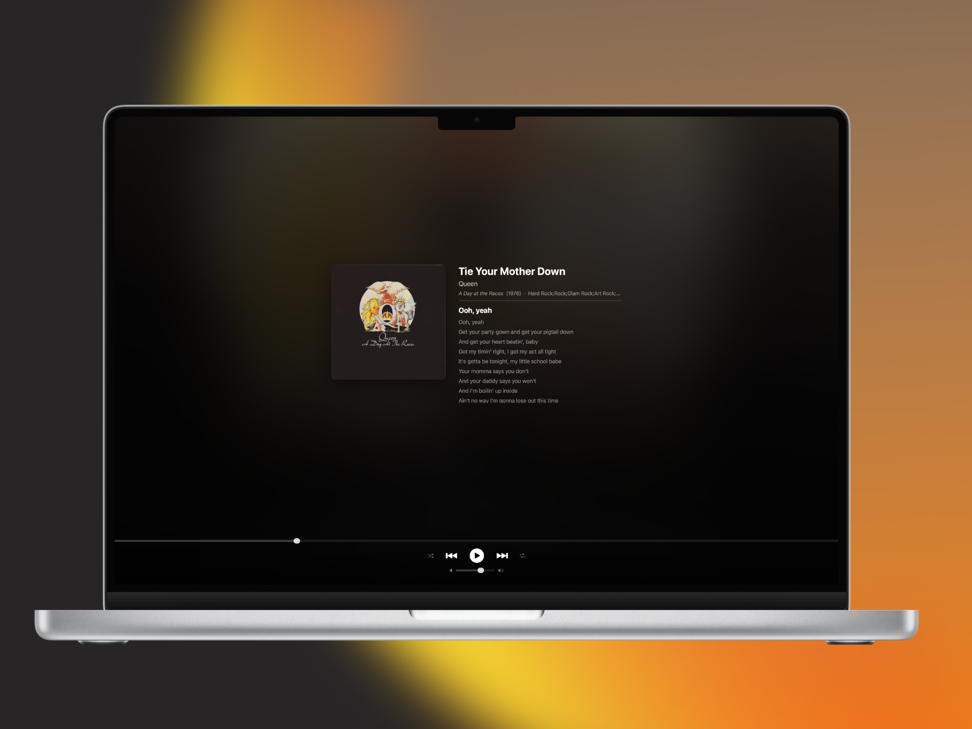 Immersive Now Playing view with album artwork and lyrics